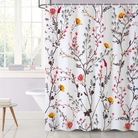 Uiiooazy Shower Curtain Flowers Pink Shower Curtain Flowers Vintage Plants Shower Curtain Anti Mould Waterproof Polyester Fabric Opaque Washable Bathroom Curtain with 12 Hooks for Bathroom 180 W x 180