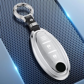 QIULIFAN Key Cover for Nissan 350Z Qashqai Murano X-Trail Kicks Tiida Micra Pathfinder Note Juke Key Fob 3 Buttons Aluminium Alloy Key Case with Keyring, Silver