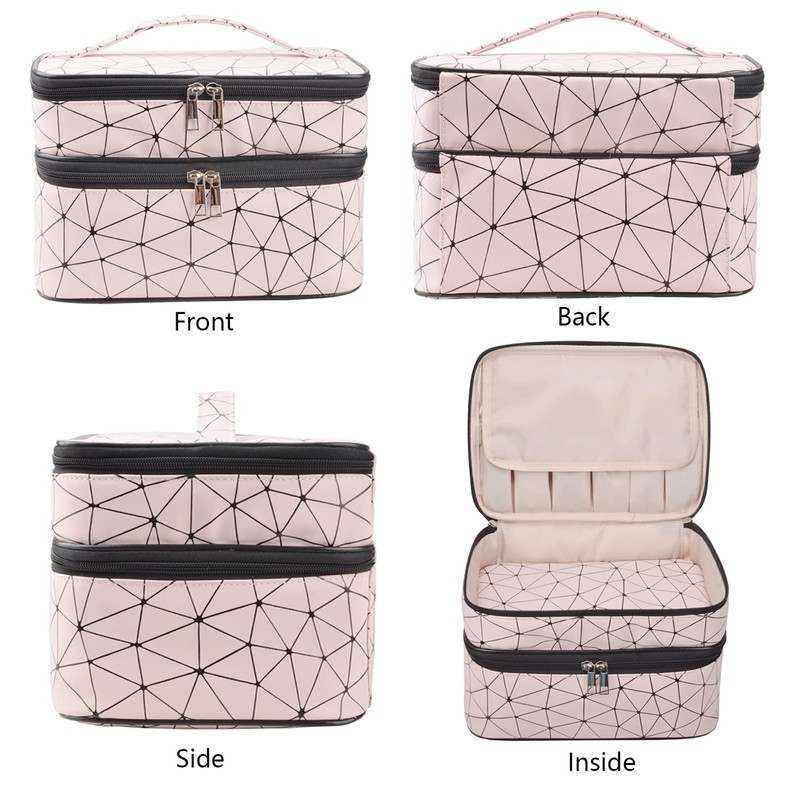 MKPCW Large Double Layer Cosmetic Bag with Brush Pocket and