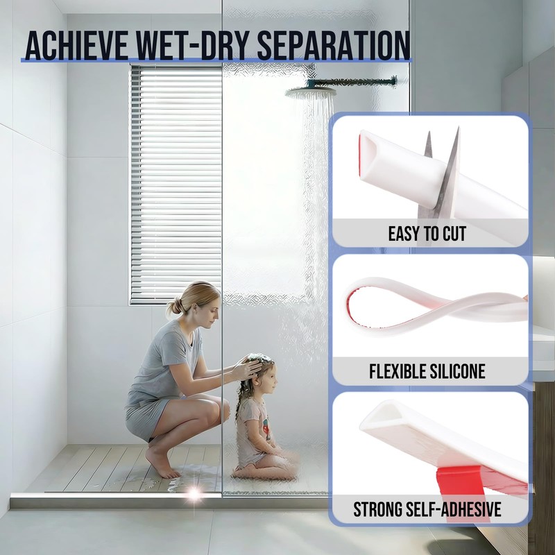 Jobon Shower Threshold Water Dam Guard- (67 Inch) Collapsible Silicone