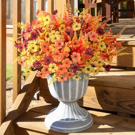 HyeFlora Artificial Flowers Faux Fall Mums Plants for Outdoor Indoor Decoration, 14 Bundles Fake Silk Daisy and Ferns UV Resistant Autumn Fake Planter for Home Porch Patio Yard Window Box