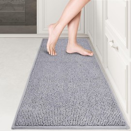 PURRUGS Machine Washable Kitchen Rug 17" x 48", Non-Slip/Skid Kitchen Runner Rugs & Floor Mats, Super Absorbent Soft Area Rugs for Sink, Kitchen & Laundry, Rolled Packaging, Grey