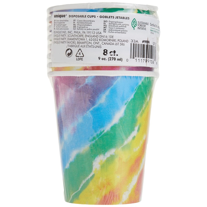 Unique Vasos de papel desechables, 9 onzas, teñido anudado, 8