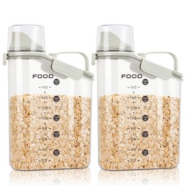 LEAWALK 3Qt Cereal Containers Storage, 3 to 5Lbs Rice Container, Dry Food Airtight Dispenser, Pet Dog Cat Food Storage BPA Free, Clear Plastic Kitchen and Pantry Organization Bin (Beige-2Pack)