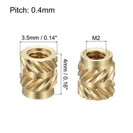 sourcing map Knurled Insert Nuts, 120Pcs M2 x 4mm L x 3.5mm OD 3D Printing Brass Nuts Female Threaded Inserts Brass Heat Set Insert Embedment Nut