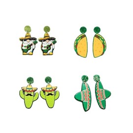 Cinco of May Stud Earrings Mexican Style Guitar Horse Hat Wine Bottle Violin Goblin Cactus Stud Earrings Carnival Party Jewelry Gifts-4PC