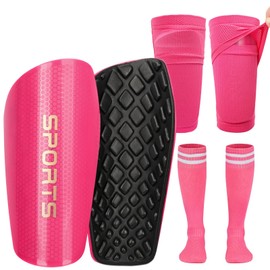 Soccer Shin Guards for Kids Youth, Toddler Shin Pads with Sleeves and Long Soccer Socks for Age 2-12 Boys & Girls Toddler Children Teenagers, Protective Lightweight Soccer Equipment (Pink-M)