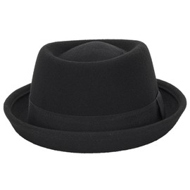 Mens-Pork-Pie-Hat Flat-Top-Bowler-Hat Wool-Fedora-Hat for Women(S/M), Black-style B, Medium