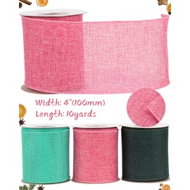 Tekdeere Burlap Ribbon 100mm x 9 Meters, Pink Wired Ribbon for Crafts, Gift Wrapping, Wreaths, Bows, Tree Decoration and Outdoor Decoration