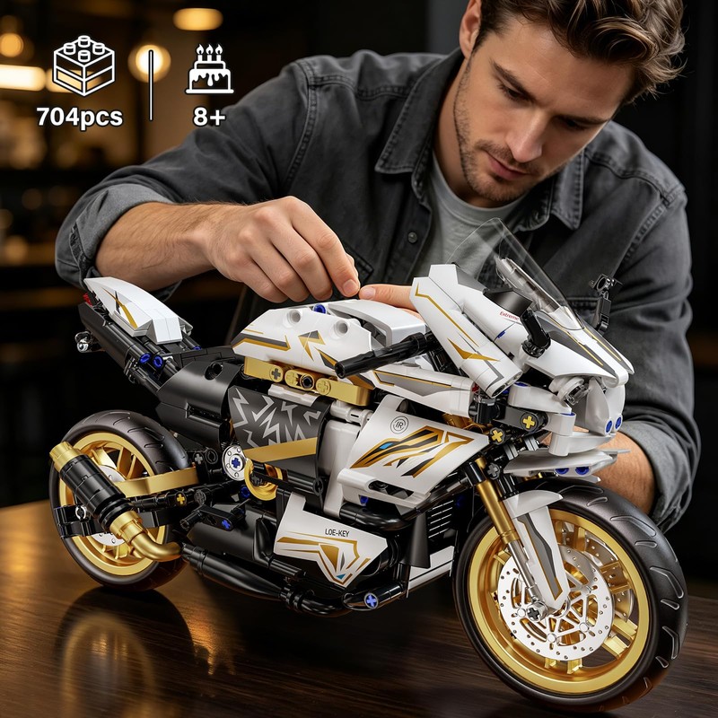 QiqoPoyee Sport Motorcycle 1:10 Scale Model Building Blocks Kits for