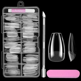 Venares Full Cover Short Nail Tips for Gel Nails, 120 Pieces, 12 Sizes, Artificial Nails for Sticking On, Nails Set with Glue, Files, Nail Buffer, Cuticle Pusher