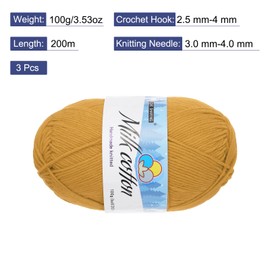 Rebower Cotton Yarn,65% Cotton and 35% Acrylic Fibers Soft Knitting Yarn [for Hand DIY Bag Cushion Crocheting Knitting Projects Home Decor], -3 Skeins/3×218yards/3×3.53oz/Dark Yellow