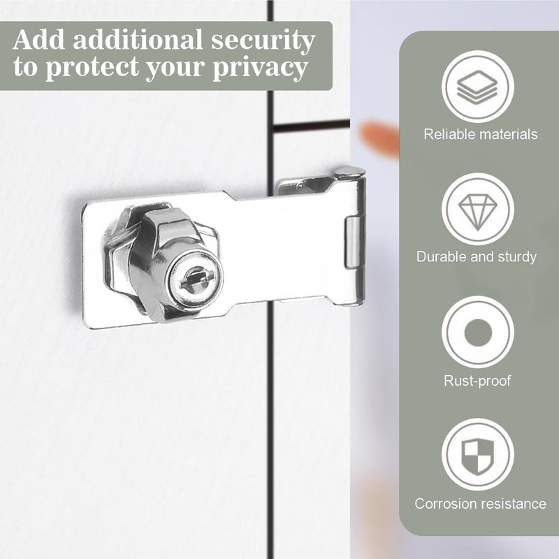 TOP-VIGOR 3 Inch Keyed Hasp Lock and Staple with Padlock,