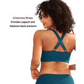 Teal Women Sports Bra Swim Top - Swim Bra Bikini Tops Scoop Neck Bathing Suits Top Cross Strap 2025 Swimsuit Tops Only S
