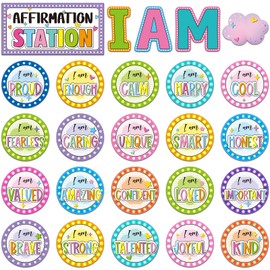 Frienda Affirmation Station Bulletin Board Set Motivational Posters Classroom Mirror Growth Mindset Decor I Am Positive Affirmations Accents Cutouts School Office Home(Light)