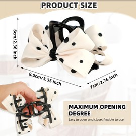 3PCS Bow Hair Claw Clips for Women and Girls, Black Polka Dot Bow Hair Clips for Thick and Thin Hair