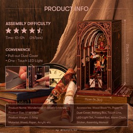 MiniCity Book Nook Kit, DIY Miniature Dollhouse Booknook Kit, 3D Wooden Puzzle Bookend Bookshelf Insert Decor with LED Light and Dust Cover for Teens and Adults (Alice in Wonderland)