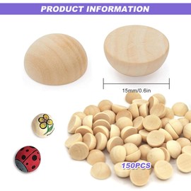 Half Wood Balls 15mm, 150pcs Unfinished Split Wood Balls Mini Half Split Wooden Ball Beads for DIY Projects Christmas Ornaments