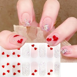 5 Sheets Valentines Day Gel Nail Stickers for Nail Art Pink Red Heart Gel Nail Polish Strips Love Glitter Design Cute Holiday Rose Stickers Full Wrap Gel Nail Strips Stickers for Women Acrylic Nails