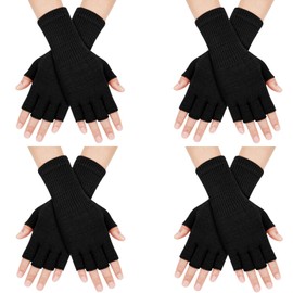 ONESING 4 Pairs Black Fingerless Gloves for Women Half Finger Knit Gloves Warm Stretchy Gloves typing gloves for Women