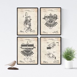 Nacnic Typewriter Patent Posters Set of 4. Vintage Style Wall Decoration Illustration of Typework and Ancient Inventions. Various Technical Typing Pictures Without Frames. Size A4