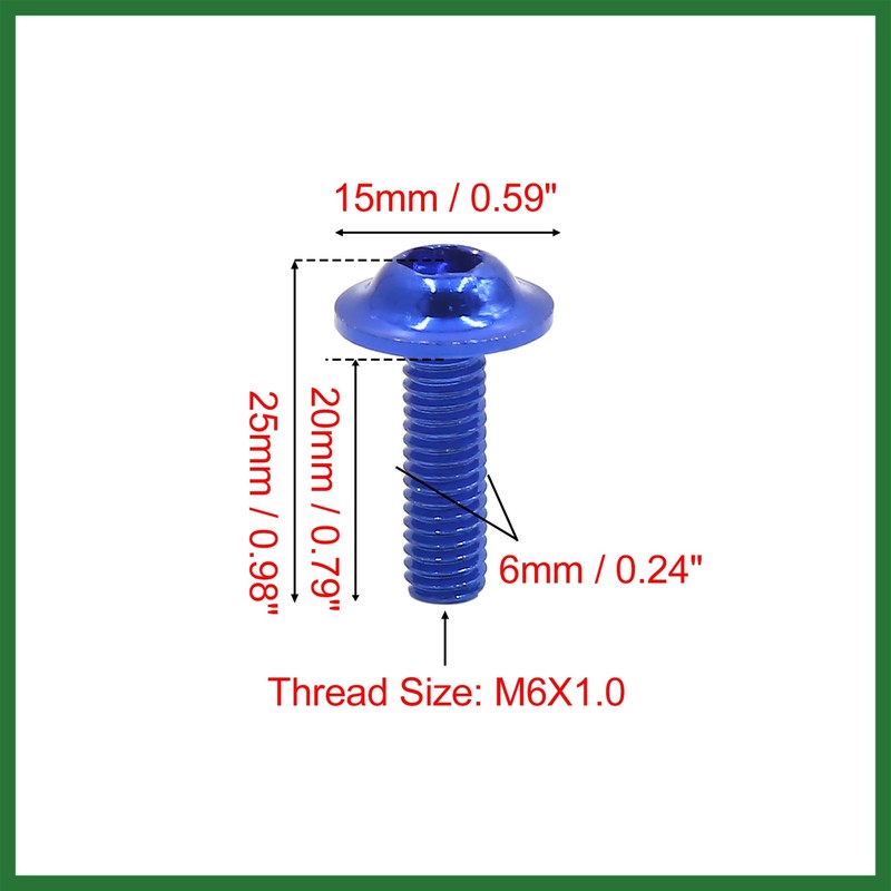 Motoforti 20pcs M6 X 20mm Blue Aluminum Alloy Motorcycle Hex