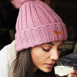 The House Of Dog Fox Red Labrador Retriever Owner Gift. Faux Fur Pom Pom Chunky Knit Super Soft Unisex Embroidered Beanie Hat Pink