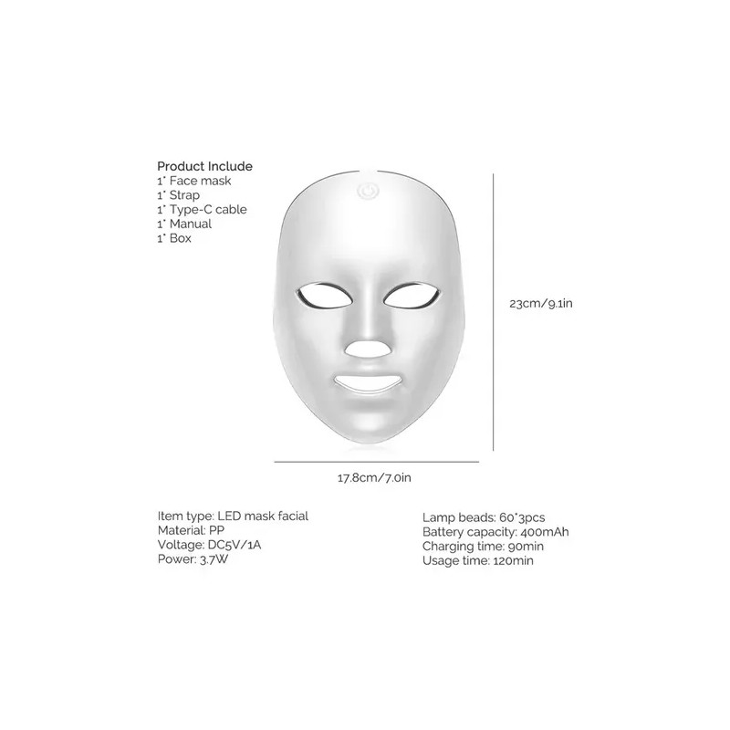 Máscara Belleza Led Facial Terapia 7 Colores Cara Rejuvenece