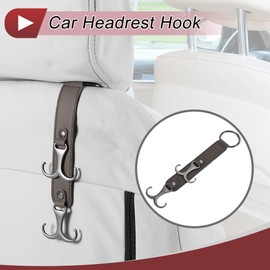 HEROFFIX 1 Pcs for Purses and Bags, Umbrella Etc Car Seat Headrest Hook Sturdy Car Seat Back Organizer Hooks Deep Brown Faux Leather Metal 9.65"x2.05"