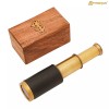 Mythrojan Nautical Brass Mini Telescope with Wooden Box Spyglass Pocket