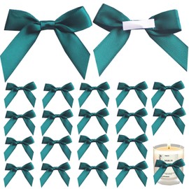 50 Pack Self Adhesive Satin Bows for Gift Wrapping, 2.6x2.2 Inches Satin Ribbon Bows, Premade Ribbon Bows with Double-Sided Tape for Treat Bags Craft Home Wedding Party Decoration(Dark Green)