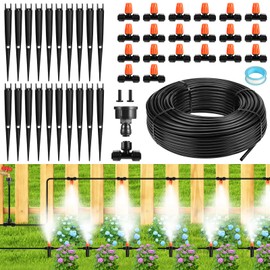 zycBernoi 75FT Garden Irrigation System Kit, Greenhouse Watering System, Garden Watering System with 1/4" Tubing and Misting Nozzles, Quick Connector Design Automatic Irrigation System