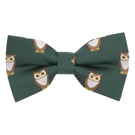 King & Priory Dark Green Embroidered Owl Bow Tie