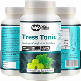 Tress Tonic Capsules(Tablets), a unique combination of Bhringraj, Curry Leaves and Amla Fruit in (50:25:25) Ratio, 300 pills, 150 Servings, 1000 mg per servings, Hair Growth Supplement. Pack of 1