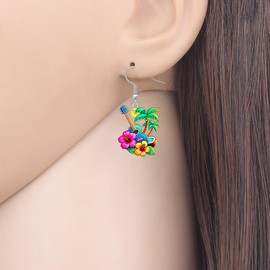 DALANE Acrylic Funny Tropical Hawaiian Dangle Earrings with Ukulele, Palm Trees Hibiscus Flowers Design Summer Jewelry Beach Gifts for Women Music Lovers Charms (Colorful)