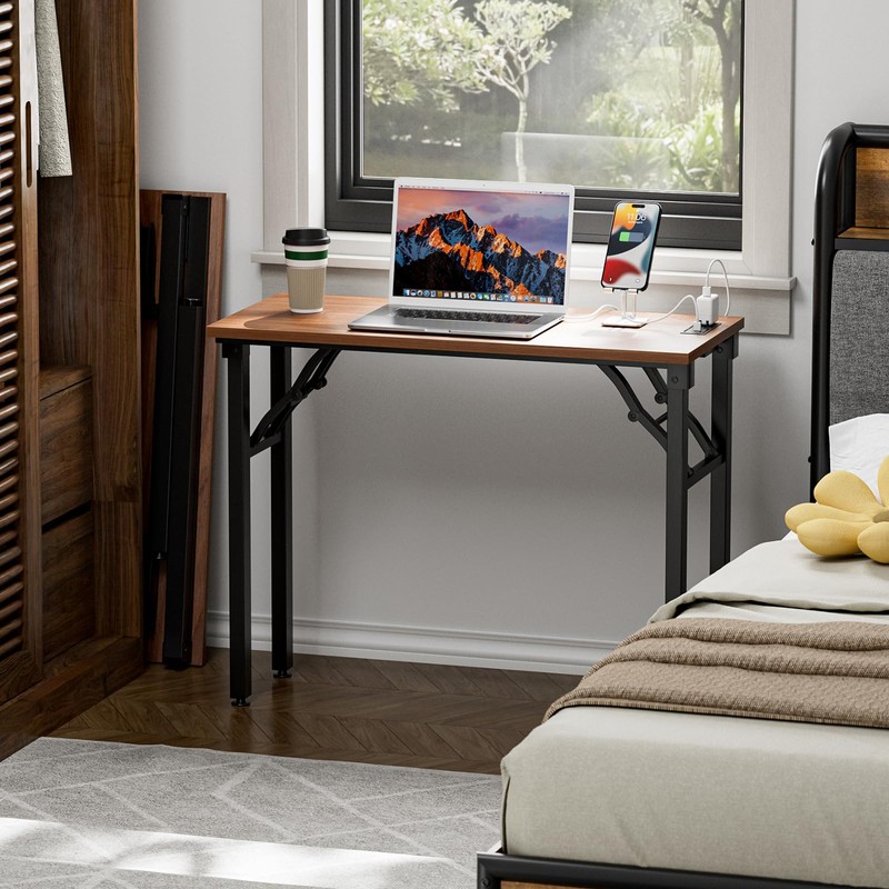 TEMI Small Computer Desk Folding Table - No Assembly, Compact