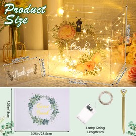 Cinnvoice Acrylic Wedding Card Box with Lock String Lights Clear Wedding Card Sign Guest Book and 4 Pens Large Money Letter Envelope Box for Reception Graduation Birthday Party Baby Shower