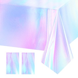 2 Iridescent Plastic Tablecloths, Colourful Party Tablecloth, Shiny Colourful Birthday Tablecloth, Waterproof Plastic Holographic Film, Tablecloth, Iridescent Christmas Party Decoration, 137 x 274 cm