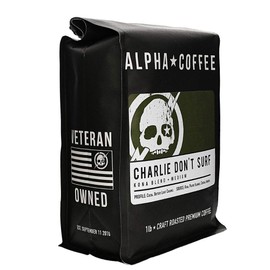 Alpha Coffee - Charlie Don't Surf | 16 oz. Premium Gourmet Craft Kona Blend Whole Coffee Beans | Veteran Owned - Specialty Small Batch Roasted Coffee (Charlie Don't Surf)