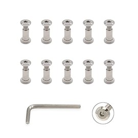 VictorsHome Screw Post, M6x12mm Hex Drive Binding Bolts and Barrel Nuts for Leather Wood Furniture, Fit for 5/16"(8mm) Hole Dia, Carbon Steel Silver 10 Sets with 1pcs Allen Wrench
