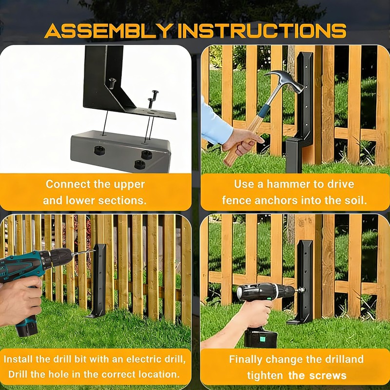 4PCS Fence Post Repair Kit, Heavy Duty Fence Post Anchor
