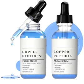 2PCS GHK-CU Copper Peptides Serum for Face Anti Aging Collagen Booster,GHK CU Peptide Hyaluronic Acid Serum,Anti Wrinkle Facial Serum for Fine Lines & Skin Elasticity,Tightening Skin & Hydrating,30ml