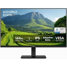 KOORUI 23.8 Inch 144Hz IPS Computer Monitor Full HD 1920 x 1080p Ultra-Slim Display with HDMI VGA, Adaptive Sync, 99% SRGB, VESA 100x100mm, Eye Care, Tilt, Black, E2411K