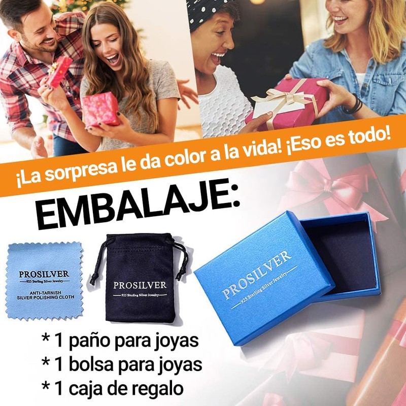 PROSILVER Collar Plata 925 Mujer y Hombre Dije Corazón/Redondo/Estrella/Rectangular Clásico