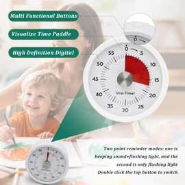 Visual Timer,Kitchen Timer for Cooking with Alarm & Silent Operation,60-Minute Countdown,Magnetic Base,Multi Functional Buttons,High Definition DigitalTimers for Kitchen/Study/Gym/Work