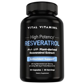 Suplemento de resveratrol de Vital Vitamins: elaborado con resveratrol de origen vegetal; refuerzo antioxidante; 600 mg de resveratrol por ración, que aportan 300 mg de resveratrol trans; 60