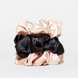 Chelsea’s Favorite Hair Scrunchies - 3 Pack - Color: Satin Rose Champagne Raven
