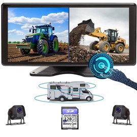 Skid Steer Touchable Screen 128GB Large Audio 1080P 2 Split Image 11 Inch Monitor Backup Camera Built-in DVR Video for RV Truck Trailer Rear Front Reversing Wired Waterproof System D102