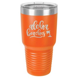 ALOHA BEACHES Orange 30 oz Tumbler With Straw and Slide Top Lid | Stainless Steel Travel Mug | Compare To Yeti Rambler