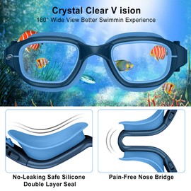 Emsina Kids Swim Goggles,Super Anti-Fog Swimming Goggles for Kids Age 7-12 Boys and Girls(Royalblue-ClearLens)